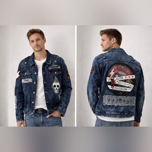 Denim Jacket with Skull Patch